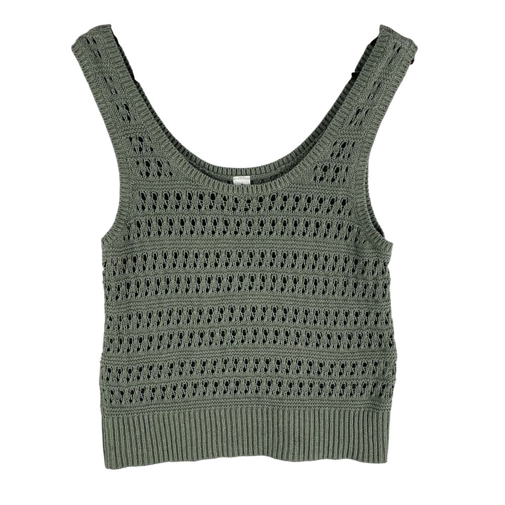 Old Navy Womens Crafted Tank S Sage Green Pointelle Open Knit Cropped Sweater